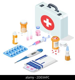 Isometrisches Verbandskasten 3D. Stock Vektor