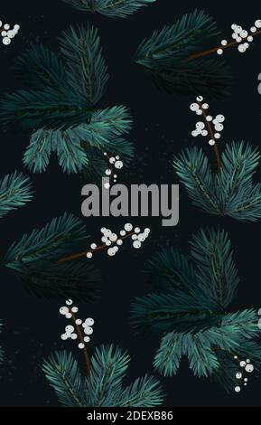 Frohe weihnachten Kiefer immergrüne Zweige, Natur freame, Kranz Dekoration. Moderne Grafik, Mistelzweig immergrün Äste Boho Aquarell Design, f Stock Vektor