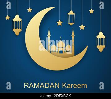 Ramadan Kareem Design mit 3D Papierschnitt Stock Vektor