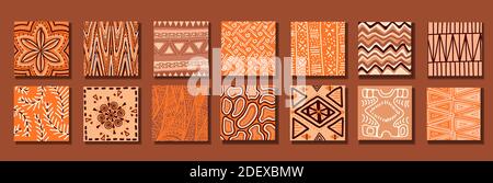 Set von Fliesen im trendigen Stil. Schöne Farbe. Dekoratives Symbol. Naturdarstellung. Modischer Retro-Style. Folk-Stil. Stock Vektor