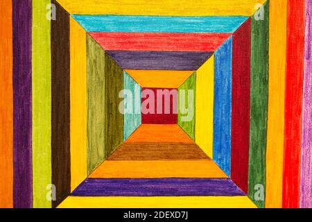 Malen auf Leinwand: Überlappende farbige Quadrate. Stockfoto