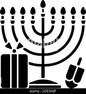 Neunverzweigtes Menorah-Symbol mit schwarzer Glyphe Stock Vektor