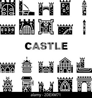 Castle Construction Collection Icons Set Vektor Illustration Stock Vektor