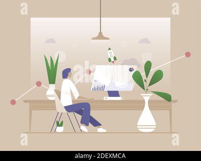 Arbeiter mit Computer. Vektorgrafik seo Stock Vektor