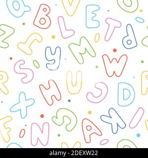 Niedliche Cartoon Buchstaben nahtlose Muster. Farbenfrohe Vektorgrafik Stock Vektor