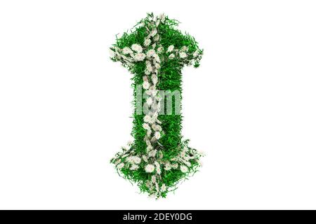 Buchstabe I von grünem Gras und Blumen. 3d-Rendering Stockfoto