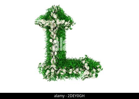 Buchstabe L von grünem Gras und Blumen. 3d-Rendering Stockfoto