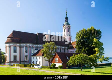 Wallfahrtskirche Birnau mit Weinbergen, Uhldingen-Mühlhofen, Bodensee, Oberschwaben, Baden-Württemberg, Deutschland, Europa Stockfoto