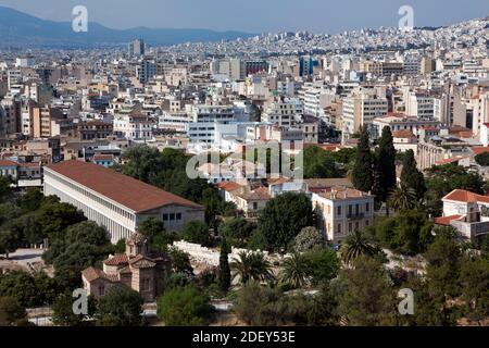 STOA des Attalos und antiken Agora von Athen, von der Akropolis, Athen, Griechenland Stockfoto