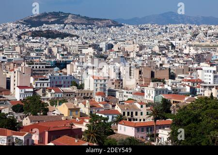 Blick von der Akropolis, Athen, Griechenland Stockfoto