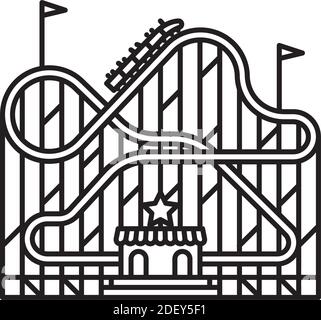 Symbol für Achterbahnvektorlinie,. Vergnügungspark Fahrt Umriss Symbol. Stock Vektor