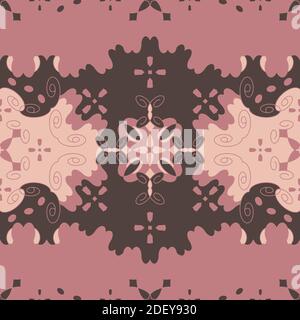 Nahtloses Muster Retro, Vintage. Schokoladenfarbe, rosa und pastellorange. Spiralen und abstrakt. Vektor. Stock Vektor