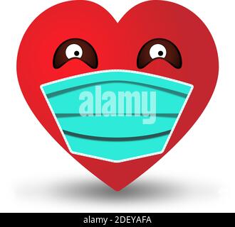 Vektor Herz mit Augen in einer medizinischen Gesichtsmaske. Valentinstag Konzept während der covid-19 Pandemie Stock Vektor