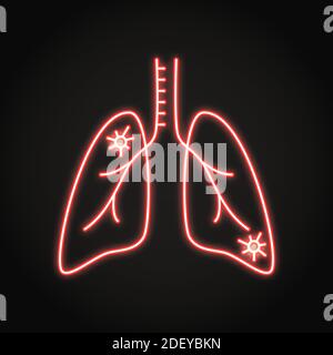 Neon Lungenpneumonie-Ikone im Linienstil. Symbol des menschlichen inneren Organs. Vektorgrafik. Stock Vektor