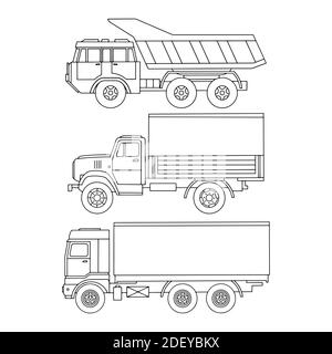 LKW-Umrisssatz. Für Malbücher. Vektorgrafik. Stock Vektor