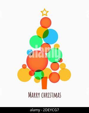 Minimalistischer Frohe Weihnachtsbaum aus Kreisen Hintergrund. Vektorgrafik Stock Vektor