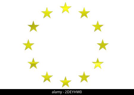 EU Sterne Kreis, Gold isoliert auf weiß Stockfoto