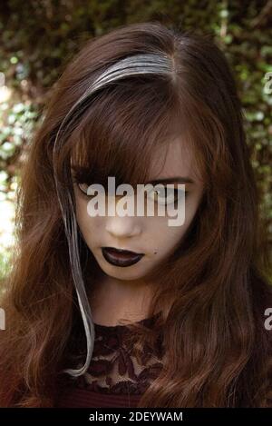 Gothic Girl in the Woods Stockfoto