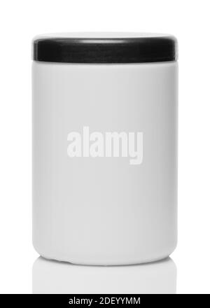 Flüssiger Behälter für Gel mit schwarzer Kappe isoliert auf weiß Hintergrund Stockfoto