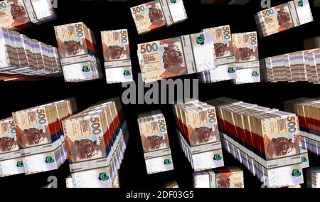 Hong Kong Dollar Geldpaket 3d-Illustration. 500 HKD-Banknotenbündel. Konzept der Finanzen, Bargeld, Wirtschaftskrise, Geschäftserfolg, Rezession, BA Stockfoto