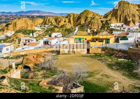 Barrio de las Cuevas - Cave Houses Bezirk. Guadix, Granada, Andalucía, Spanien, Europa Stockfoto