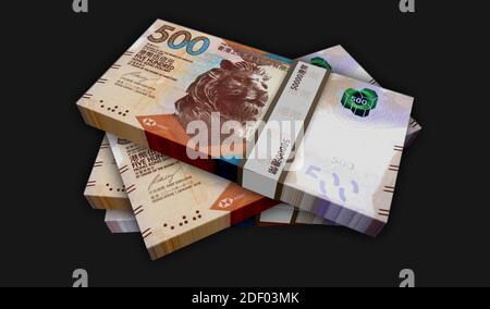 Hong Kong Dollar Geldpaket 3d-Illustration. 500 HKD-Banknotenbündel. Konzept der Finanzen, Bargeld, Wirtschaftskrise, Geschäftserfolg, Rezession, BA Stockfoto