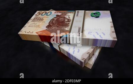 Hong Kong Dollar Geldpaket 3d-Illustration. 500 HKD-Banknotenbündel. Konzept der Finanzen, Bargeld, Wirtschaftskrise, Geschäftserfolg, Rezession, BA Stockfoto