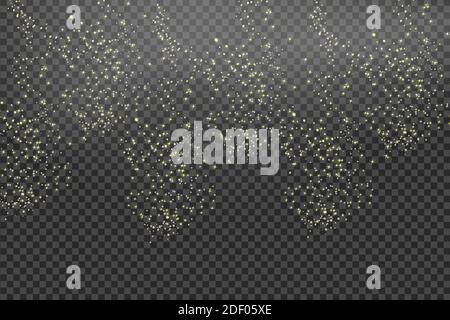 Alte und silberne glitzernde Sterne in einer weißen Staubwolke.Funkelnde magische Sternenstaub-Teilchen.Explosion im Universum. Stock Vektor