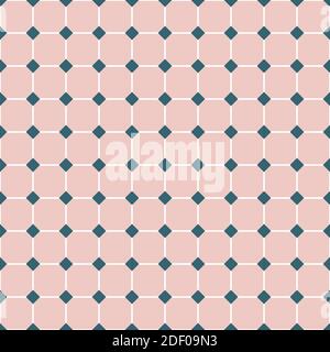 Nahtloses Muster mit Raute und diagonalen Linien. Abstrakter geometrischer Hintergrund. Rosa und blaue Quadrate. Vektorgrafik. Stock Vektor