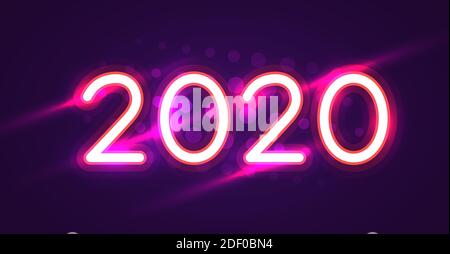 2020 Frohes Neues Jahr Neon Text. 2020 Neujahr Design Vorlage für saisonale Flyer und Grußkarten und Weihnachten Themen Einladungen. Helles Banner. Vektorgrafik Stock Vektor