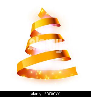 Weihnachtsbaum aus goldenem Band Hintergrund. Neujahr und weihnachten Grußkarte oder Party Einladung. Illustration. Stock Vektor