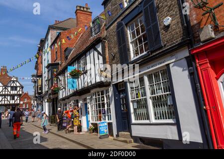 Blick auf Steep Hill, Lincoln, Lincolnshire, Großbritannien. Stockfoto