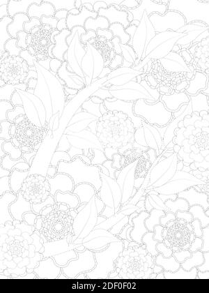 Färbung für Erwachsene - Blumen und Blätter. Entspannen und Antistress Stock Vektor