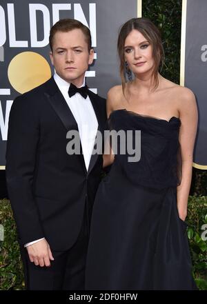 Taron Egerton und Emily Thomas, die an den 77. Golden Globe Awards teilnehmen, kommen am 5. Januar 2020 im Beverly Hilton, Los Angeles, CA, USA an. Foto von Lionel Hahn/ABACAPRESS.COM Stockfoto