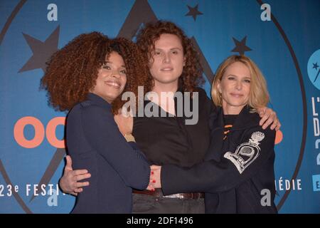 Stefi Celma, Alexandre Wetter, Pascale Arbillot bei der Abschlussfeier des 23. Comedy Film Festivals in L'Alpe d Huez, Frankreich am 18. Januar 2020. Foto von Julien Reynaud/APS-Medias/ABACAPRESS.COM Stockfoto