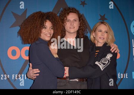 Stefi Celma, Alexandre Wetter, Pascale Arbillot bei der Abschlussfeier des 23. Comedy Film Festivals in L'Alpe d Huez, Frankreich am 18. Januar 2020. Foto von Julien Reynaud/APS-Medias/ABACAPRESS.COM Stockfoto