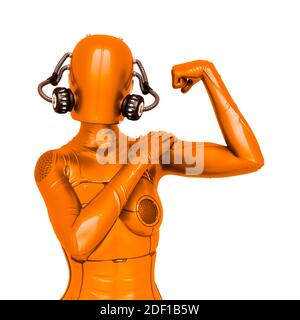 Cyber Soldat weiblich tun ein ich kann es PIN up Pose tun, 3d-Illustration Stockfoto
