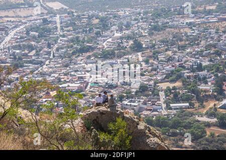 Der Blick vom Peña de Bernal, UNESCO-Stätte und einer der größten Monolithen der Welt, Queretaro, Mexiko Stockfoto