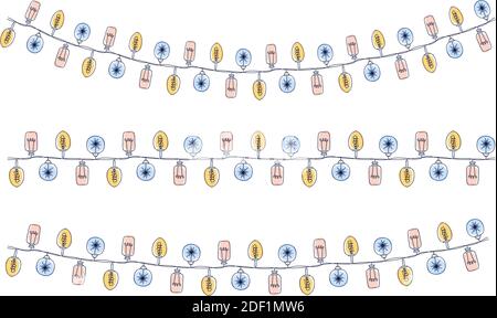 vektor-Set Hand zeichnen weihnachtslichter. Festliche Girlande für Dekor Zeichnung Doodle Stock Vektor