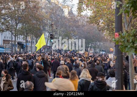 Paris, Frankreich - 28. November 2020 : riesige Menschenmenge beim marsch gegen das globale Sicherheitsgesetz Stockfoto