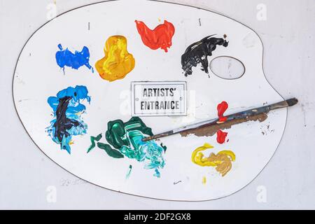 Miami Beach Florida, Eingang zum Atelier des Künstlers, Malerpalette, Stockfoto