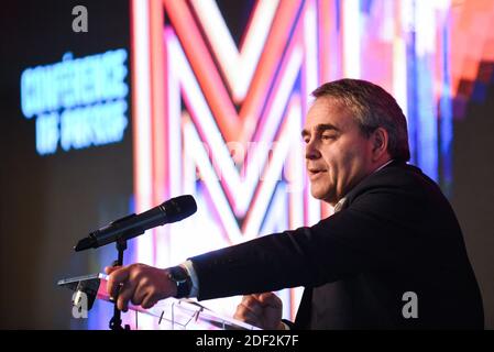 Der Präsident des Regionalrats von Hauts-de-France Xavier Bertrand spricht während der Pressekonferenz der Serie Mania am 19. Februar 2020 in Lille, Frankreich. Foto von Julie Sebadelha/ABACAPRESS.COM Stockfoto