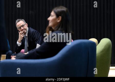 Anne Hidalgo und Emmanuel Gregoire im Bahnhof F für eine Pressekonferenz am 5. März 2020 in Paris, Frankreich. Foto von Eliot Blondt/ABACAPRESS.COM Stockfoto