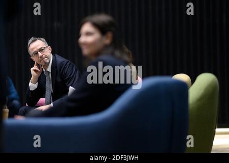 Anne Hidalgo und Emmanuel Gregoire im Bahnhof F für eine Pressekonferenz am 5. März 2020 in Paris, Frankreich. Foto von Eliot Blondt/ABACAPRESS.COM Stockfoto