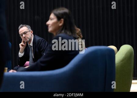 Anne Hidalgo und Emmanuel Gregoire im Bahnhof F für eine Pressekonferenz am 5. März 2020 in Paris, Frankreich. Foto von Eliot Blondt/ABACAPRESS.COM Stockfoto