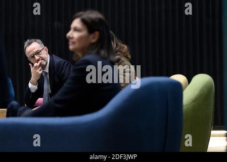 Anne Hidalgo und Emmanuel Gregoire im Bahnhof F für eine Pressekonferenz am 5. März 2020 in Paris, Frankreich. Foto von Eliot Blondt/ABACAPRESS.COM Stockfoto