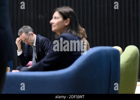 Anne Hidalgo und Emmanuel Gregoire im Bahnhof F für eine Pressekonferenz am 5. März 2020 in Paris, Frankreich. Foto von Eliot Blondt/ABACAPRESS.COM Stockfoto