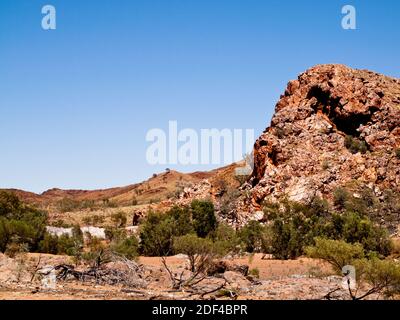 Die Bar aus Jaspis, die mit Marmor verwechselt wurde, gab der Stadt Marble Bar ihren Namen, Pilbara, Western Australia Stockfoto