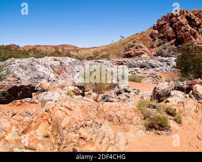 Die Bar aus Jaspis, die mit Marmor verwechselt wurde, gab der Stadt Marble Bar ihren Namen, Pilbara, Western Australia Stockfoto