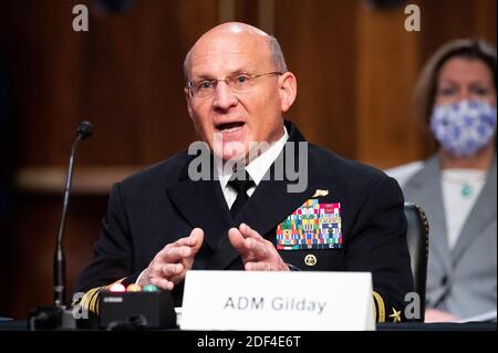 Washington, Usa. Dezember 2020. Admiral Michael M. Gilday, USN, Chef der Naval Operations, spricht bei einer Anhörung des Senats Armed Services Committee. Kredit: SOPA Images Limited/Alamy Live Nachrichten Stockfoto